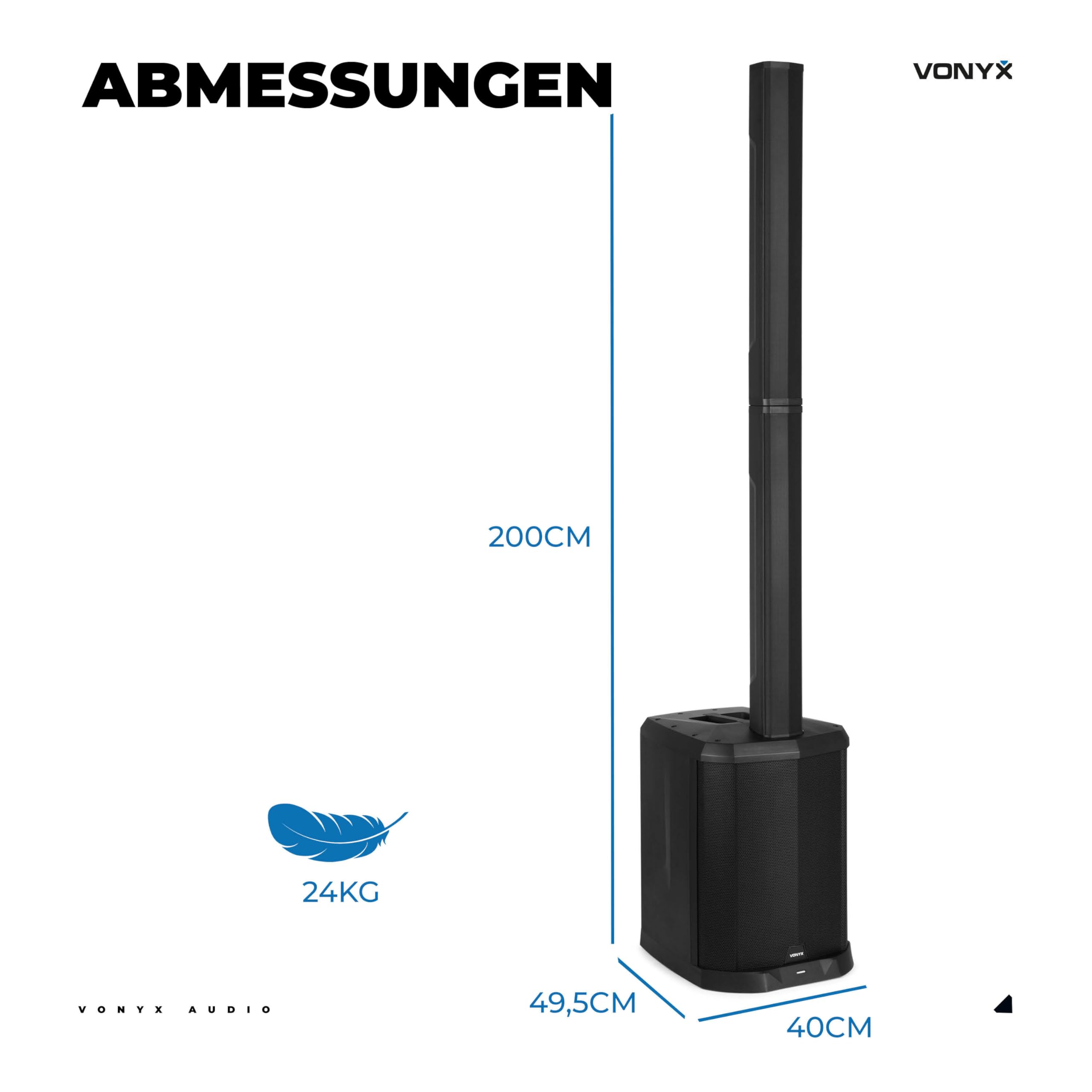 Vonyx VX822 Column Speaker System 2er Set PA Anlage Aktiv 1800 Watt Line Array Säulenlautsprecher 12 Zoll Subwoofer Bluetooth 5.0