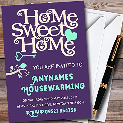 Purple & Aqua Sweet Home Personalized Housewarming Party Invitations