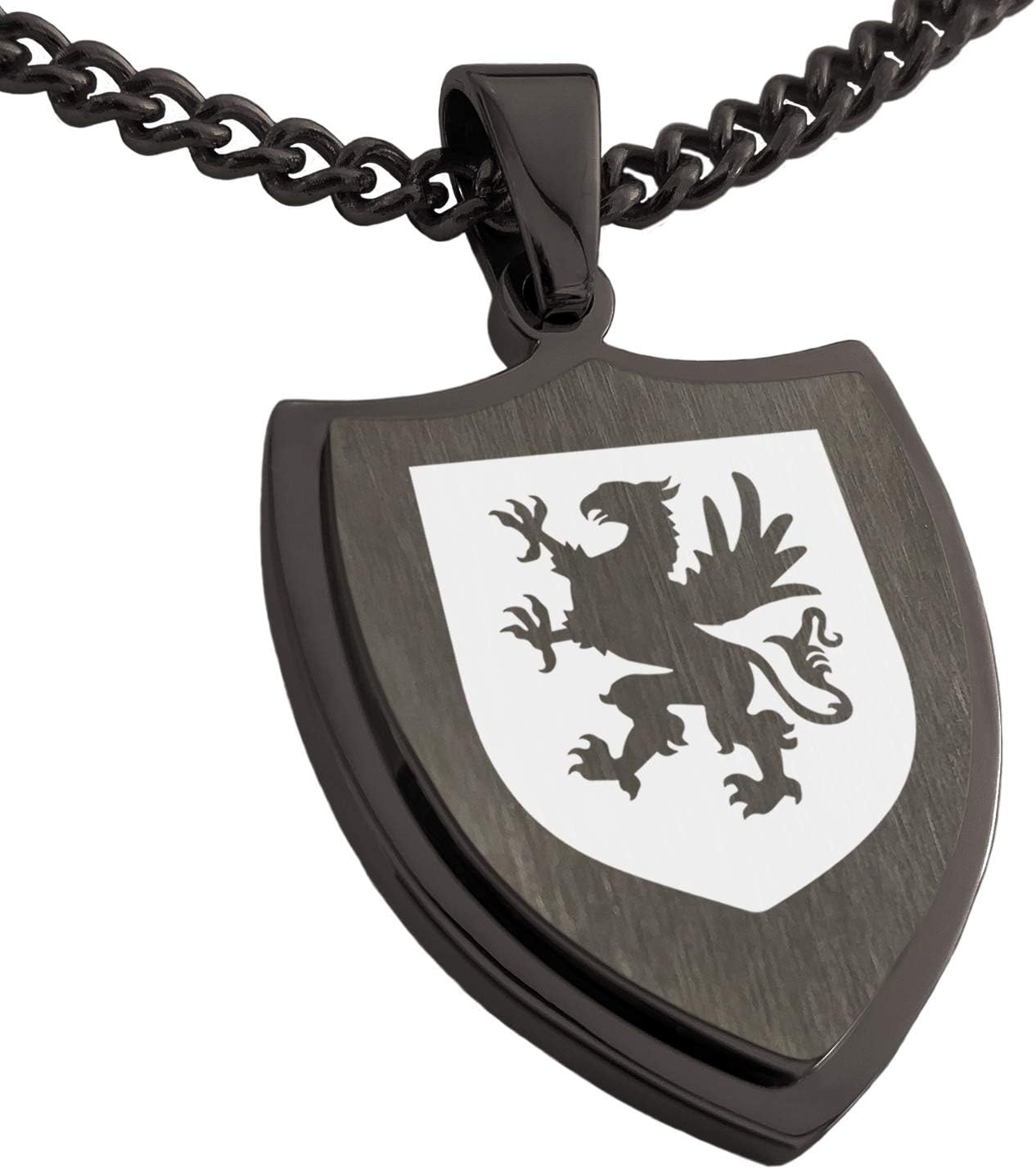 Stainless Steel Griffin Valor Coat of Arms Shield Pendant Necklace