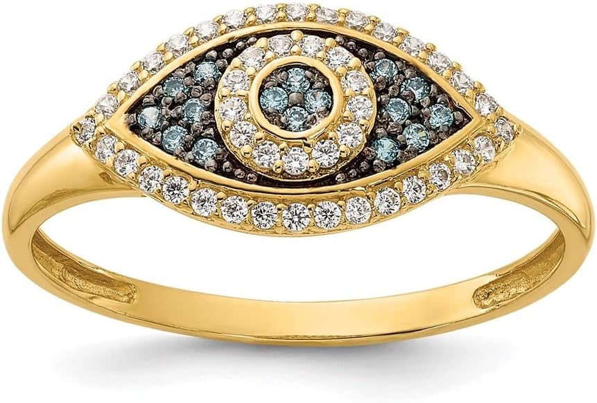10k Yellow Gold Polished Blue and White Cubic Zirconia Evil Eye Ring Gift for Women, AFJ-QG-10C1504