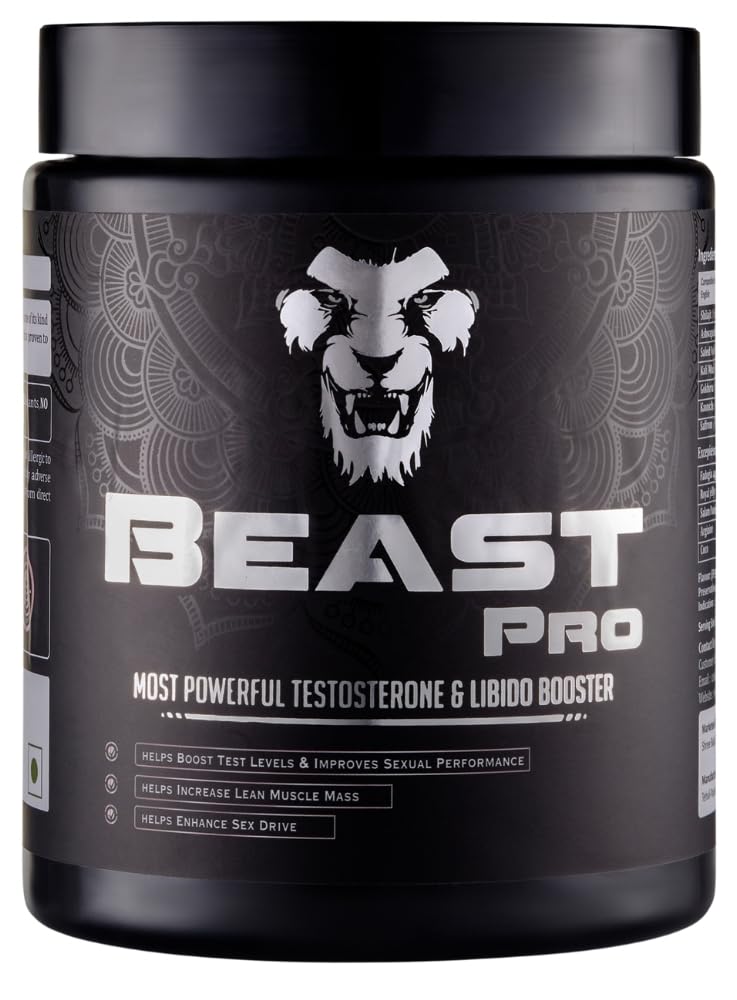 Beast Pro: Powerful Testosterone Booster for Men|Natural Libido Enhancer|Supports Strength,Stamina & Vitality|Ayurvedic Proprietary Medicine|Vegetarian,Powder,1 count,150 grams