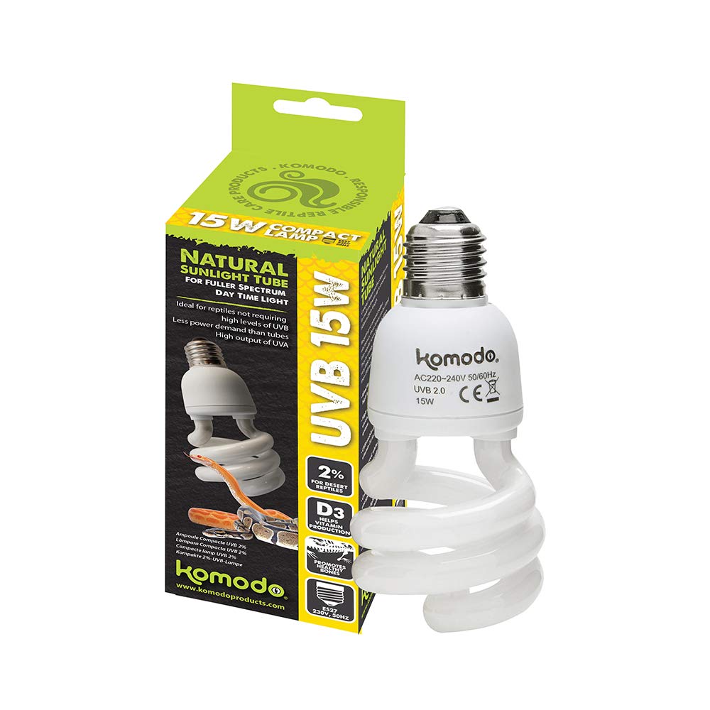 Komodo White Compact Lamp Uvb 2.0 Es, 15 Watt,