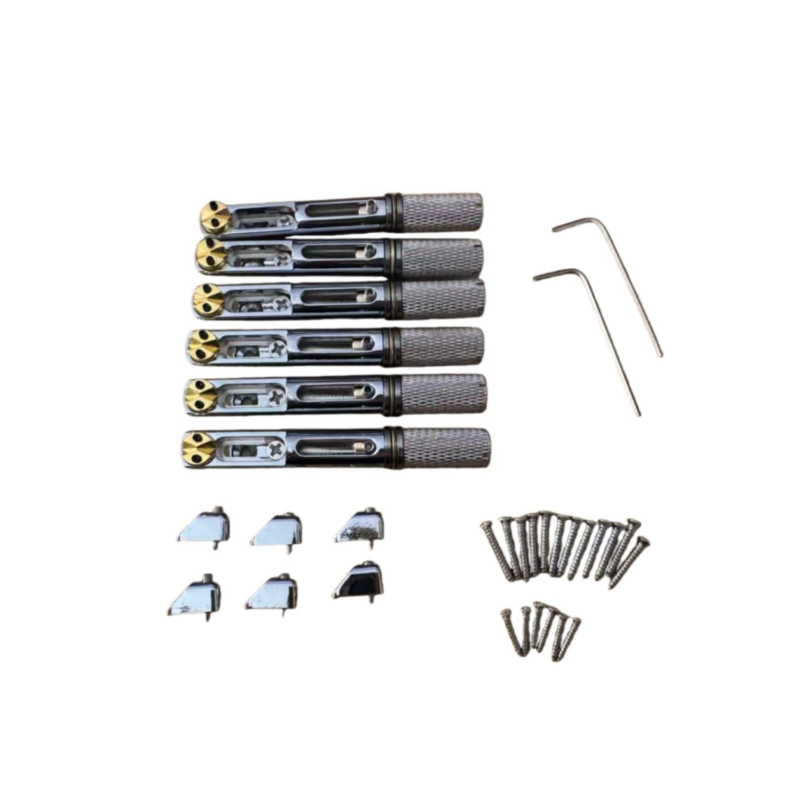 PEXORVA 6 Pieces Metal Body Headless Guitar Bridge Adjustable Split Bridge Saddle Stable Tuning Instrument Part Easy Install for Custom Build, Silver|Musical Instruments & Gear | Guitars & Basses-image-40