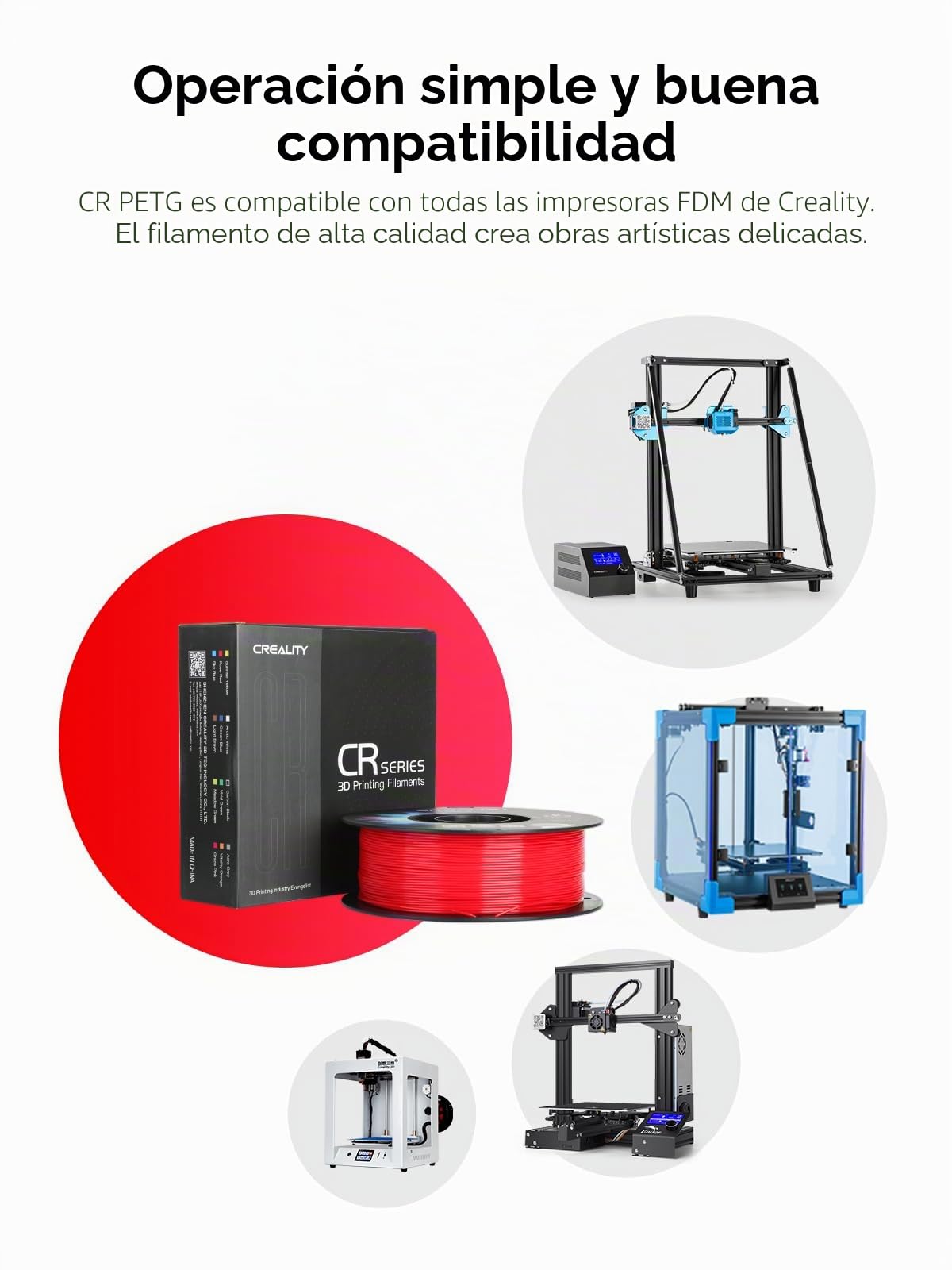 Creality Filamento PETG 1.75mm 4KG para impresión 3D, Excelente Dureza, Alta Precisión, Sin Olor y Tóxico, A Prueba de Humedad, Filamento PETG Brillante de 1kg para Impresora 3D