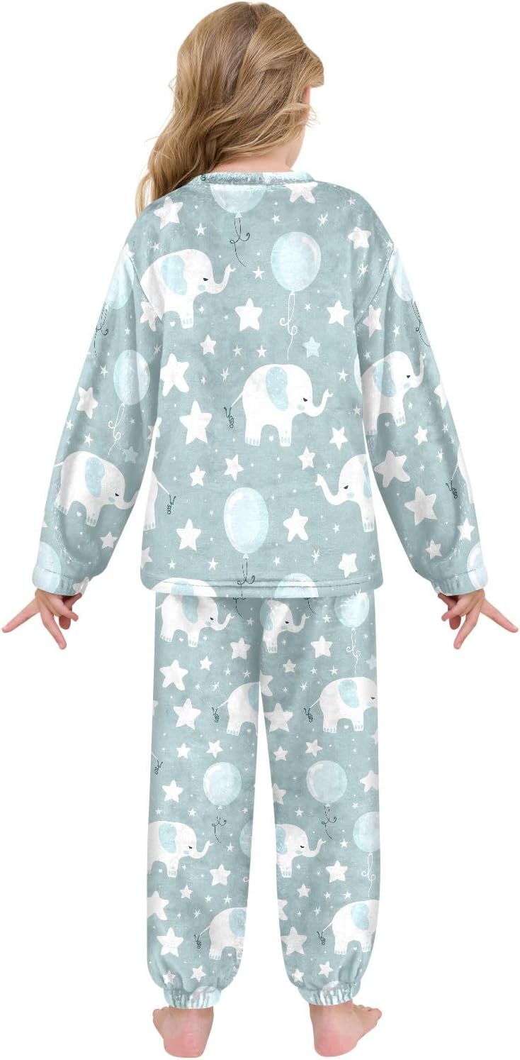 Kids Flannel Sets Animal Elephant Stars and Balloon Warm Plush Relaxed Clothing for Boys and Girls