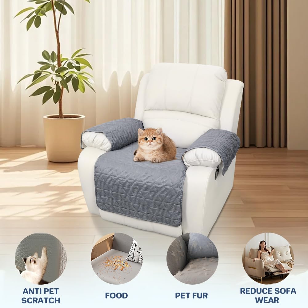 DUJUIKE Housse Fauteuil Relax Imperméable 4 Pièces – Protection Antidérapante, Anti-Taches, Pour Enfants & Animaux, Noir (2x48x58 + 2x58x89 Cm)