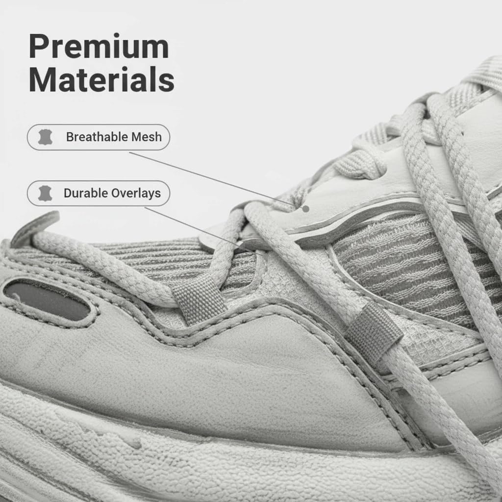 Men's Women's Chunky Platform Sneakers - 2.7 Inch Height Increasing Leather Mesh Dad Shoes - Dirty White Vintage Aesthetic Oversized Walking Shoes, Unisex Streetwear Trainers image 4