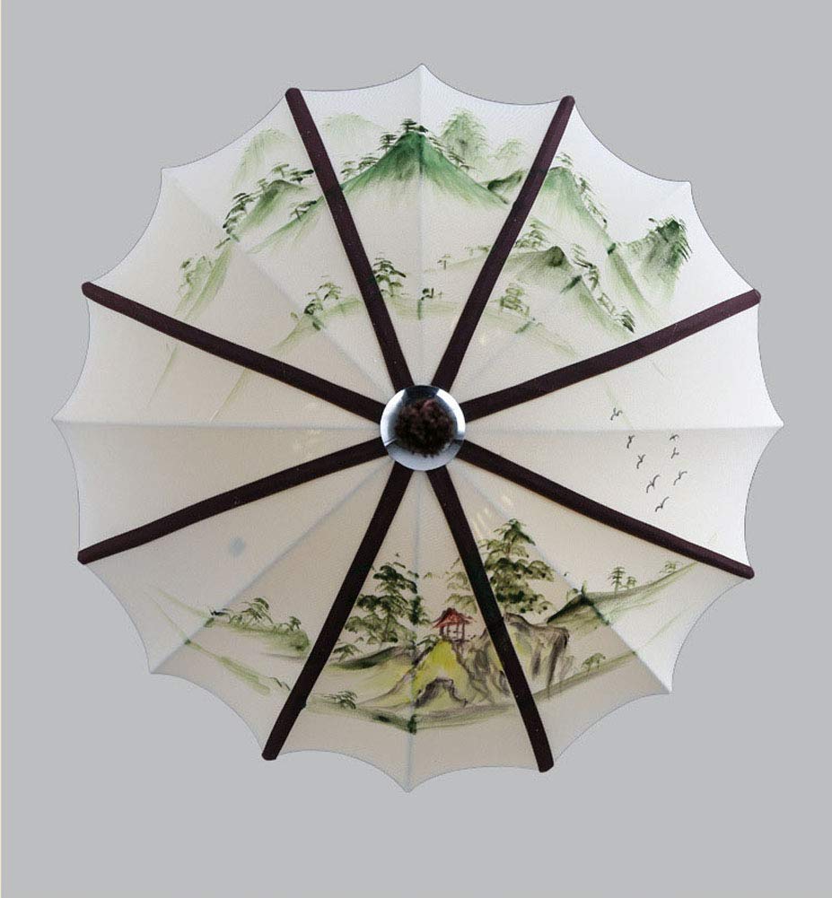 Kreativer Kronleuchter aus Stoff, Lampenschirm, Regenschirm-Kronleuchter, Beleuchtungskörper im chinesischen Stil, Beige für Büro, Küche, Schlafzimmer, Esszimmer, Büro, Beige, Durchmesser 40 cm