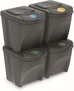 Prosperplast Sortibox Set of 4 100L Plastic Recycling Bins in Grey, 4 x 25L