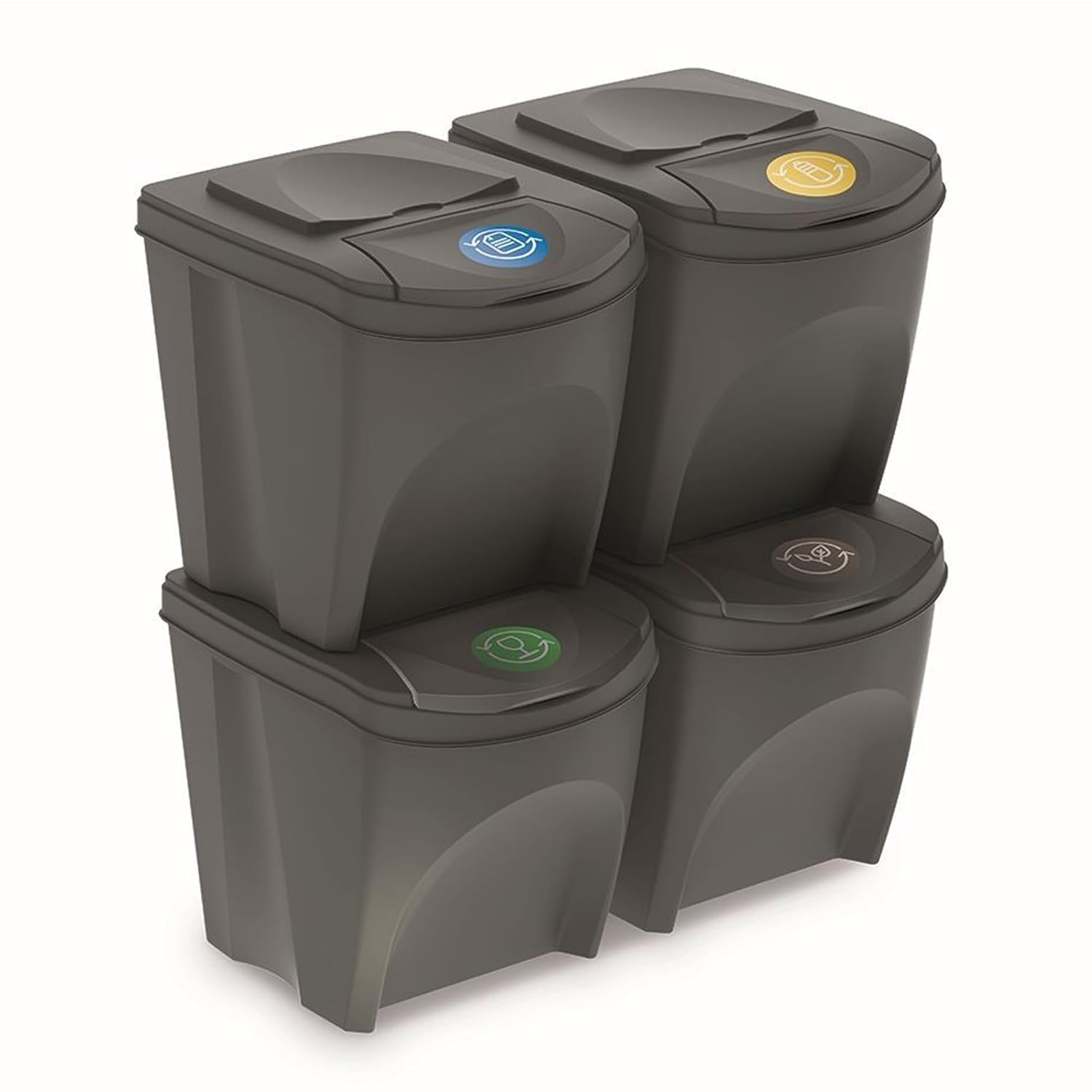 Prosperplast Sortibox Set of 4 100L Plastic Recycling Bins in Grey, 4 x 25L