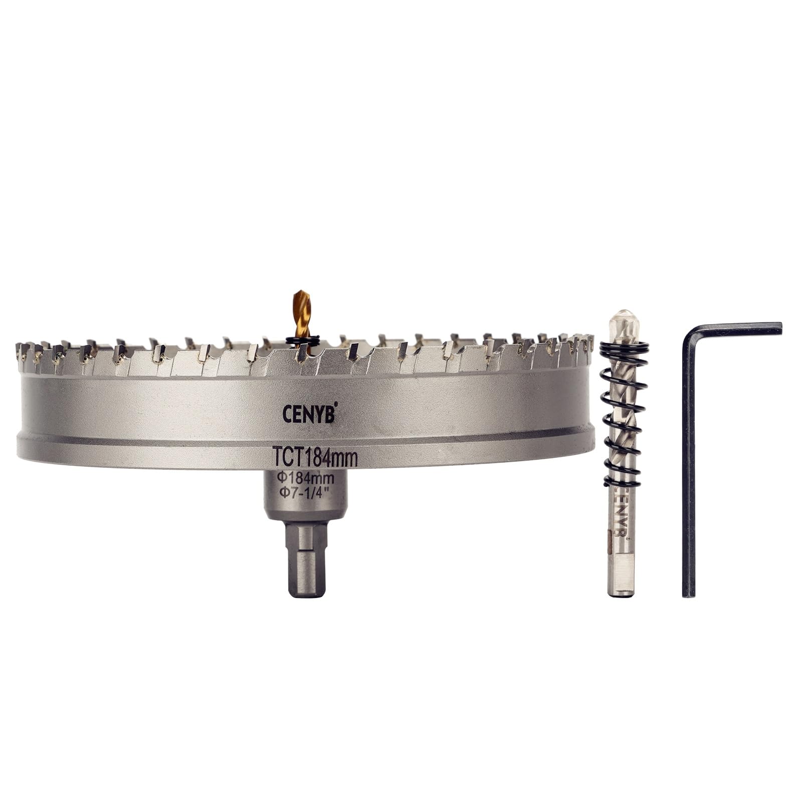 7-1/4" (184mm) Coronas Taladros con Broca: para Madera, Metal, Acero Inoxidable y Plástico - Punta de Carburo de Tungsteno y 2 Brocas Guías de Titanio