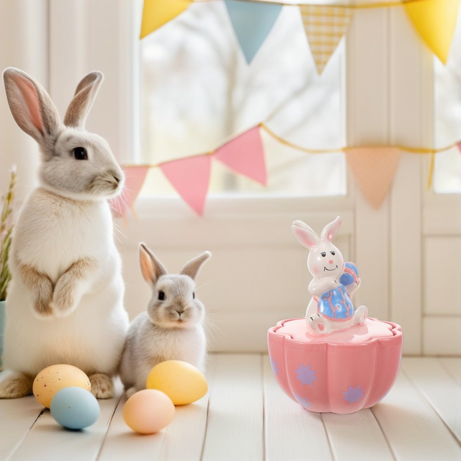 Barattolo in Ceramica a Forma di Coniglio per Pasqua con Chiusura Ermetica, Contenitore per Alimenti e Zucchero, Design Festivo e Protezione Dall'umidità per Snack e Dolci