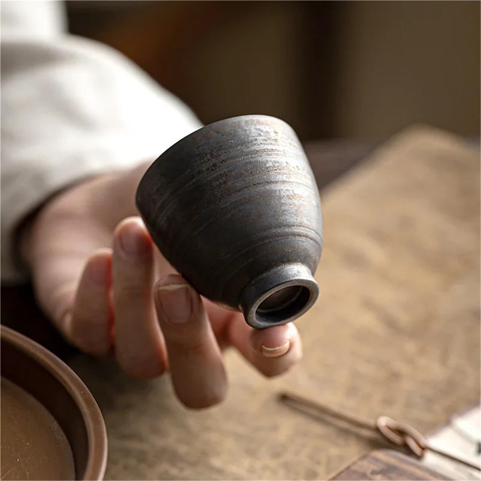 Taza infusora de té, 1 taza de té esmaltada dorada hecha a mano con cáscara de huevo, taza maestra para hacer té, tazas de té Kung Fu de cerámica japonesa (taza de té A-80 ml)