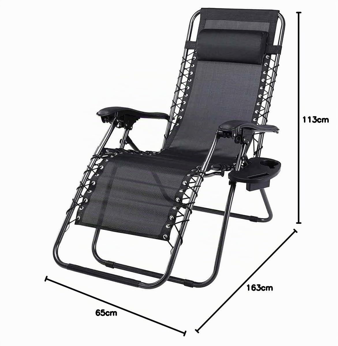 BAKAJI Sedia gravità Zero Sdraio da Giardino Poltrona Relax Pieghevole Salvaspazio con Vassoio Tubolari Acciaio 22mm Reclinabile Tessuto in Texilene Traspirante Terrazzo Piscina Esterno (Nero)