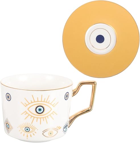 BESTonZON Juego de taza de ojo del diablo, tazas de té turco, taza de café de cerámica, taza de té de porcelana, tazas de café de ojo malvado, taza
