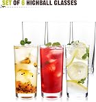 Highball Glasses Set of 6, 16oz Tall Drinking Glasses, Water Glass for Kitchen, Tom Collins Glass, Cocktail Glasses for Bar Glassware