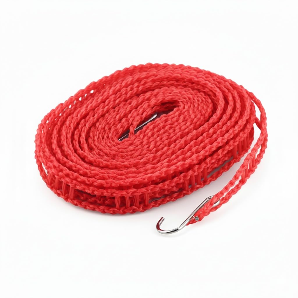 PulGos 5 Meter Windproof Anti-Slip Clothes Drying Rope with Hooks | Nylon Washing Line for Home, Travel & Outdoor Use | Multicolor