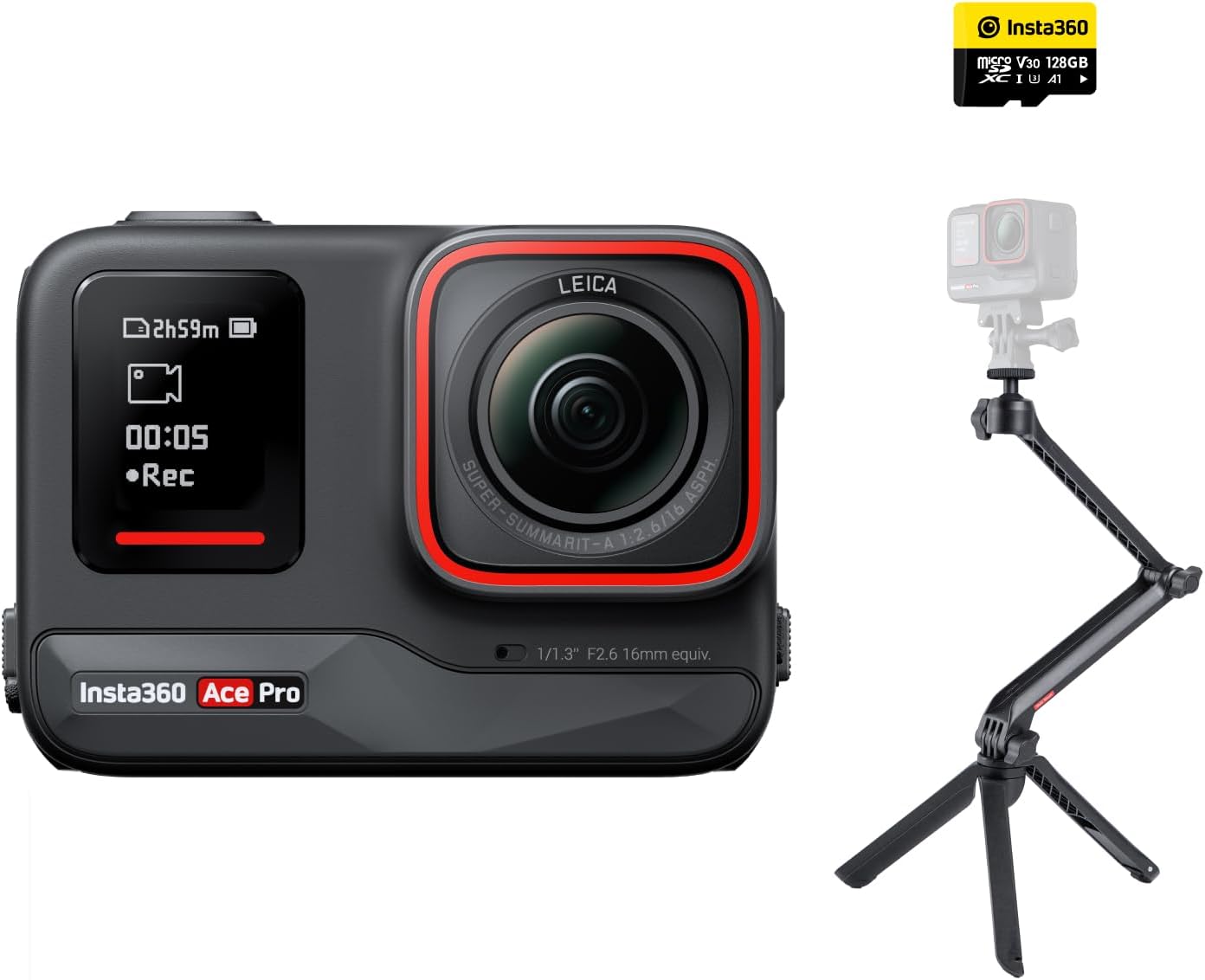 Ace Pro Creator Kit - Waterproof Action Camera Co-engineered with Leica, Flagship 1/1.3" Sensor and AI Noise Reduction for Unbeatable Image Quality, 4K120fps, 2.4" Flip Screen & AI Features