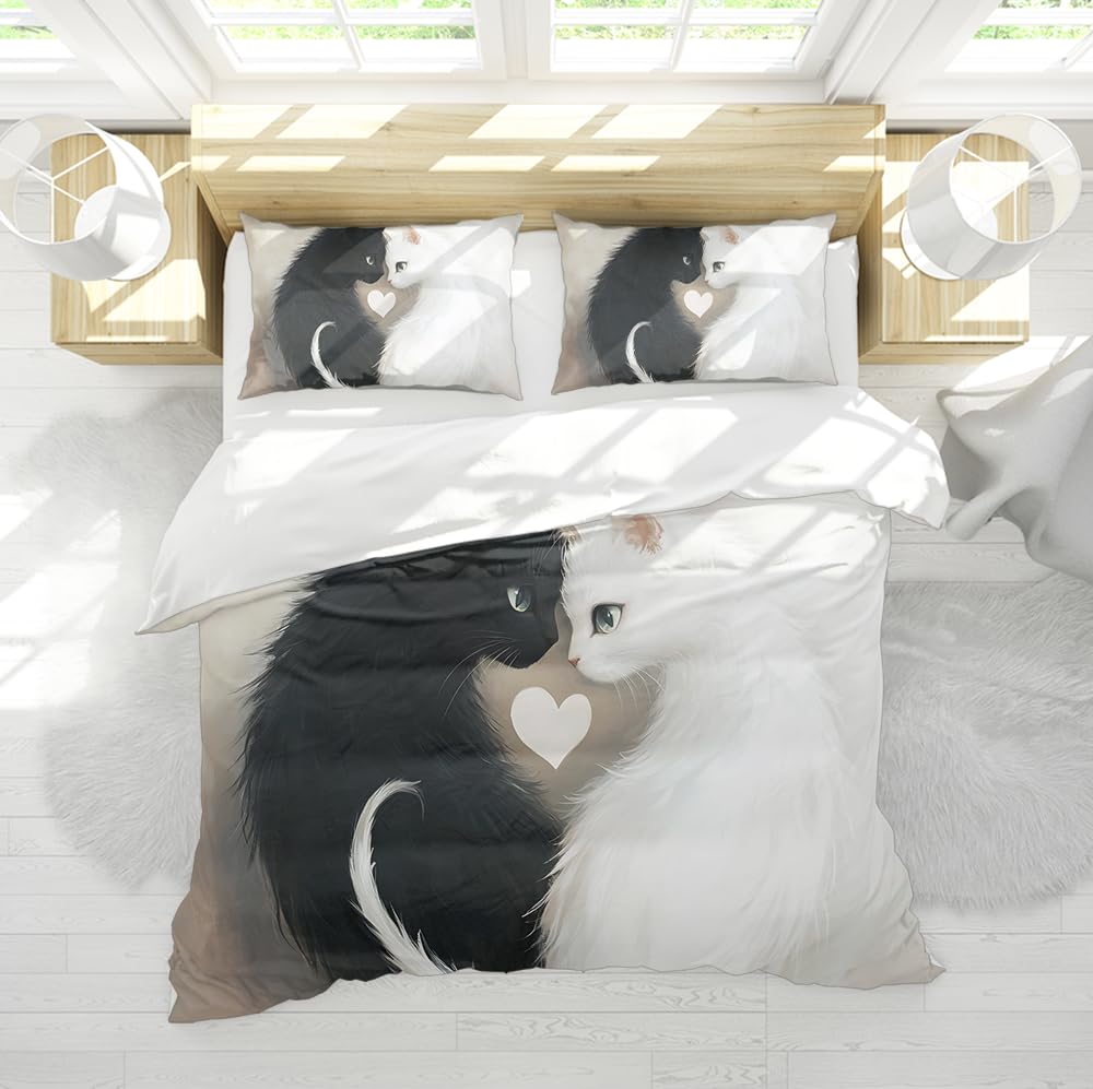 Ensemble housse de couette chat amour, le cadeau de mariage idéal