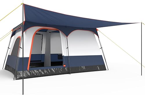 Miniatura 12 de Tangkula Tienda de campaña para 6/8/10 personas con porche, tienda de campaña familiar grande con 2 habitaciones, 2 puertas, 2 ventanas de malla,