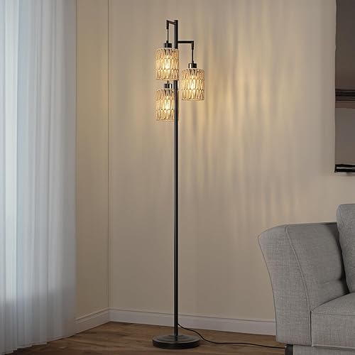 Miniatura 7 de Oneach Lámparas de pie de 68 pulgadas para sala de estar, lámpara de pie bohemia regulable con 3 bombillas, lámpara de árbol de esquina industrial