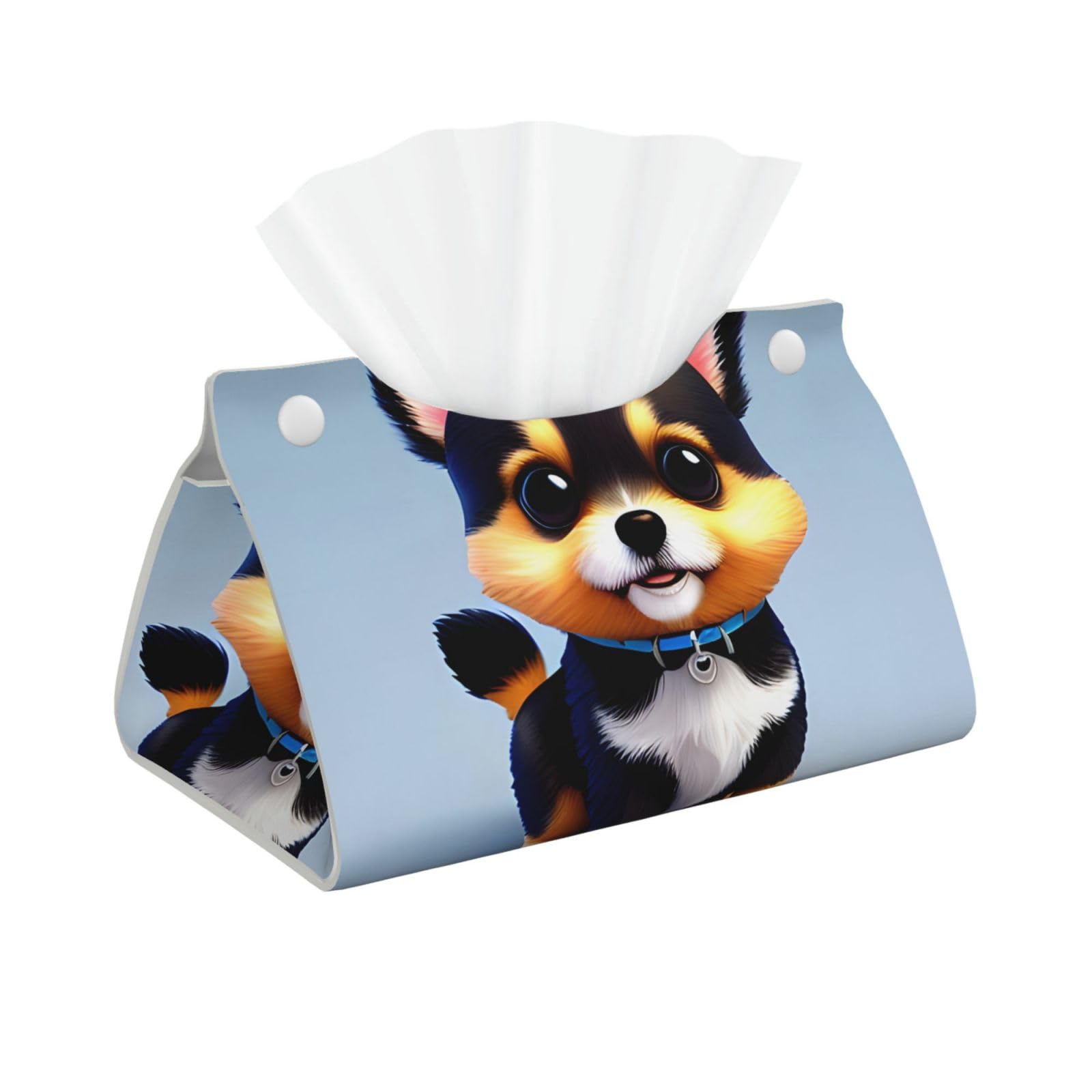 Card Love Fancy Puppy Long Leather Tissue Box Cover-Waterproof PU Leather Tissue Holder for Bathroom, Decorative Rectangular Tissue Case