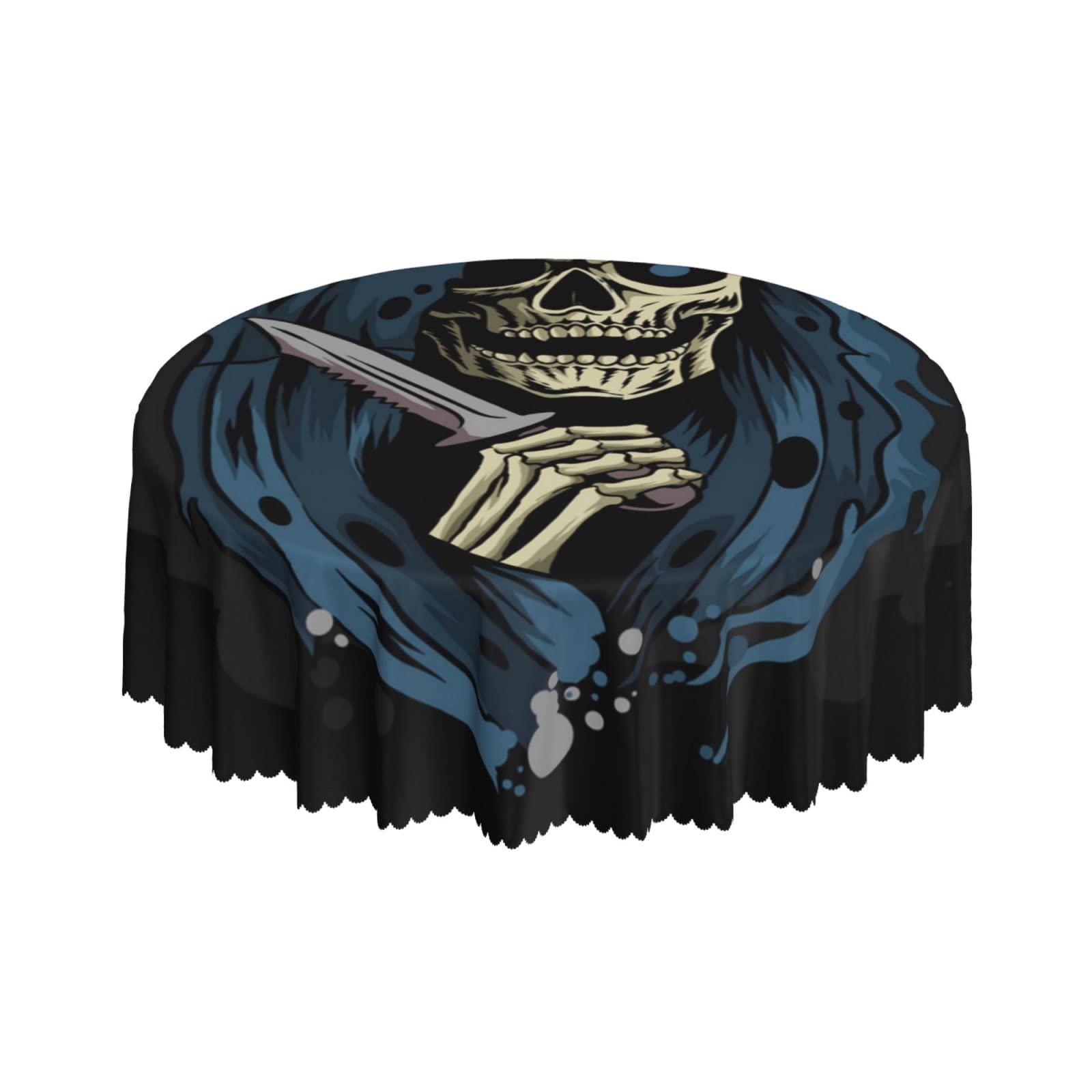 Lsjuee Grim Reaper Death Skull Dagger Black Round Tablecloth 60 Inch Printed Washable Tablecloth for Dining Party Holiday Fall Home Decorative