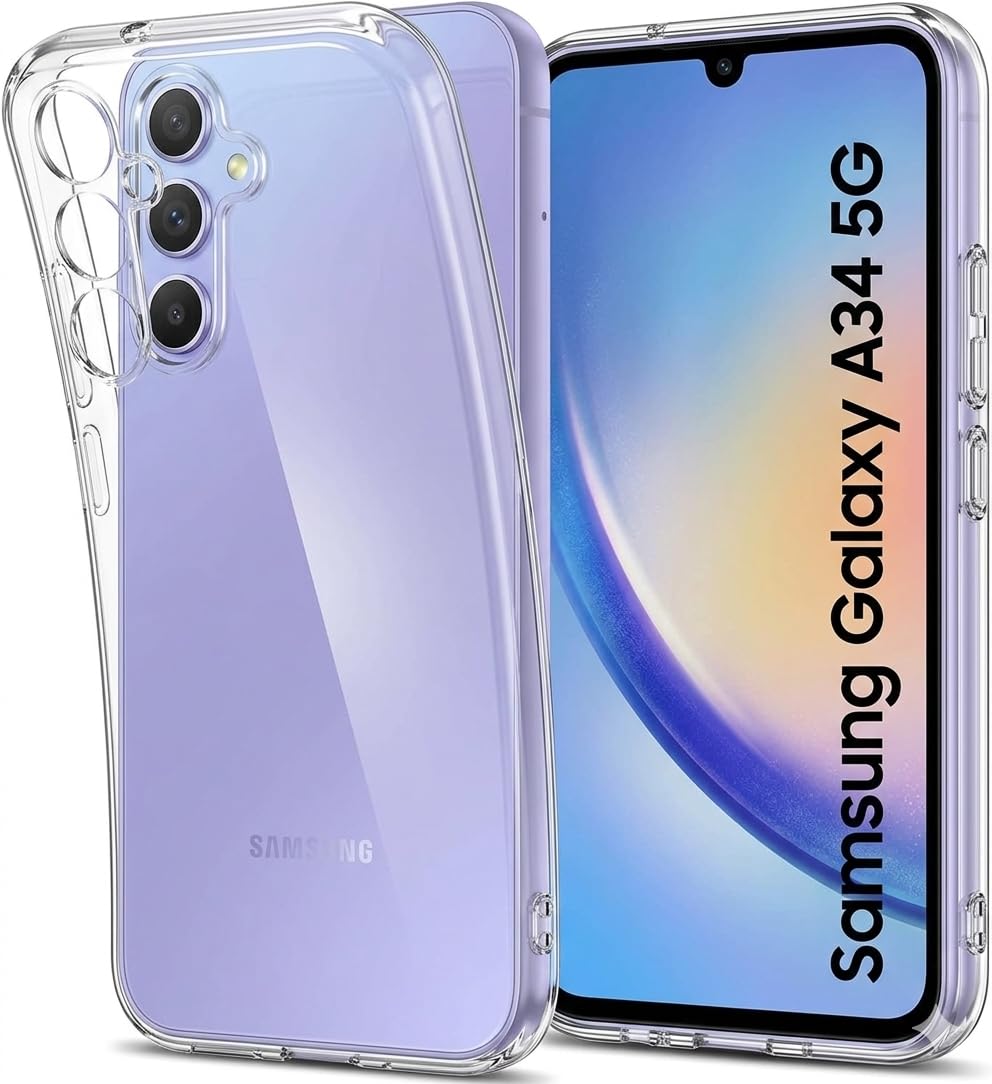 JANAK RAJ Soft Crystal Clear Back Case Cover Compatible with Samsung Galaxy A34 5G | 100% Transparent Shockproof Silicone 360 Protective Design - Clear