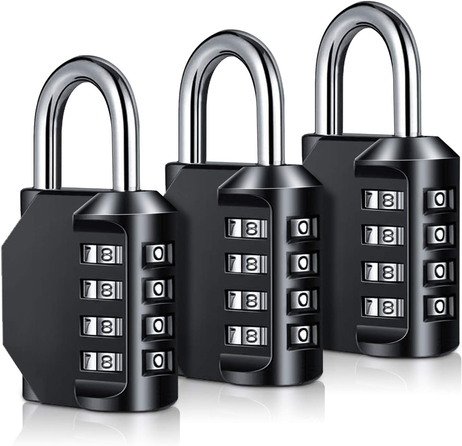 4 Digit Combination Padlock Heavy Duty – Weatherproof Resettable Code Lock for Outdoor, Gym, School, Shed, Gate, Cabinet & Toolbox (3 Pack)