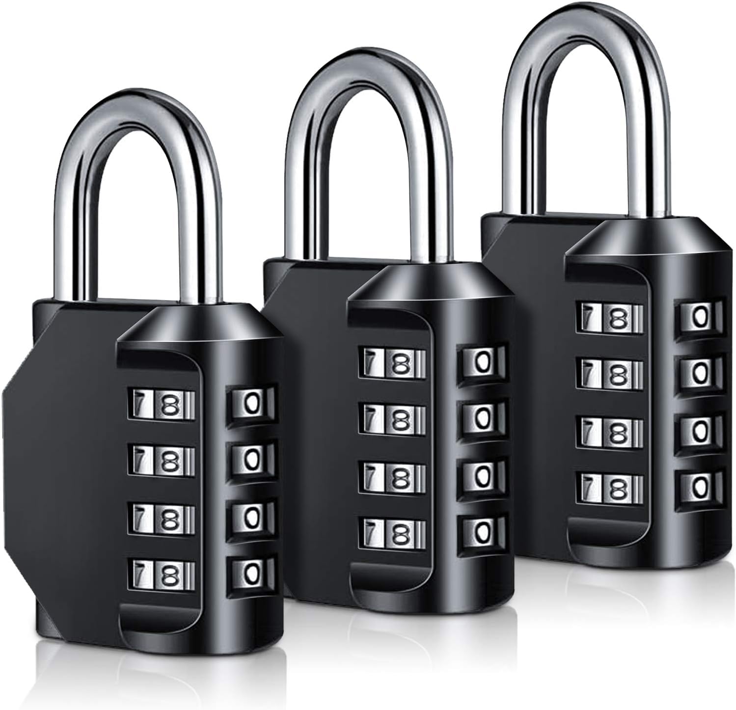 Hanstock 4 Digit Combination Padlock Heavy Duty – Weatherproof Resettable Code Lock for Outdoor, Gym, School, Shed, Gate, Cabinet & Toolbox (3 Pack)