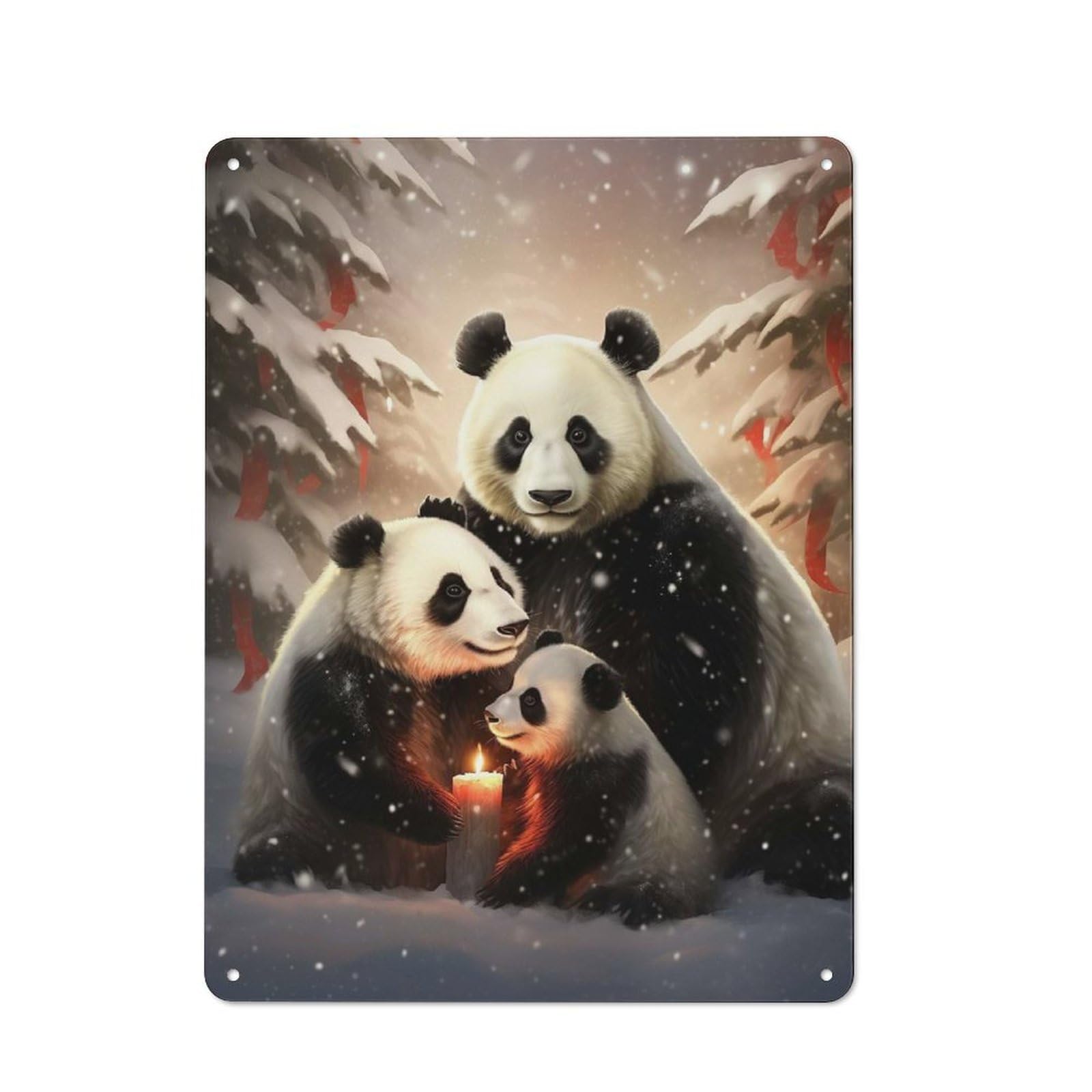 Junmoney Cute Panda Family Xmas Retro Metal Wall Sign 40X30cm For Man Cave Or Games Room, For Man Cave Decor Fans Refreshing A Room In Autumn