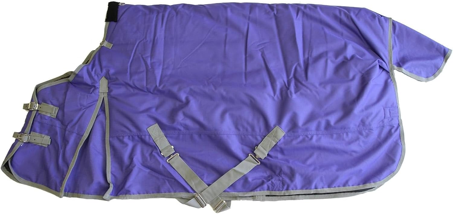AJ Tack 1200D Waterproof Winter Horse Blanket with Hood - 400g Heavyweight Turnout with Fleece Collar, Shoulder Gussets & Tail Flap - Purple 82"