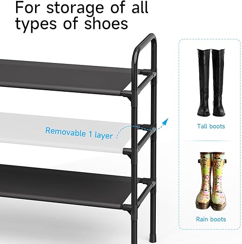 Miniatura 8 de barsone Zapatero largo de 3 niveles, con capacidad para 18 pares, organizador de estantes de ahorro de espacio para armario, zapatero de metal para