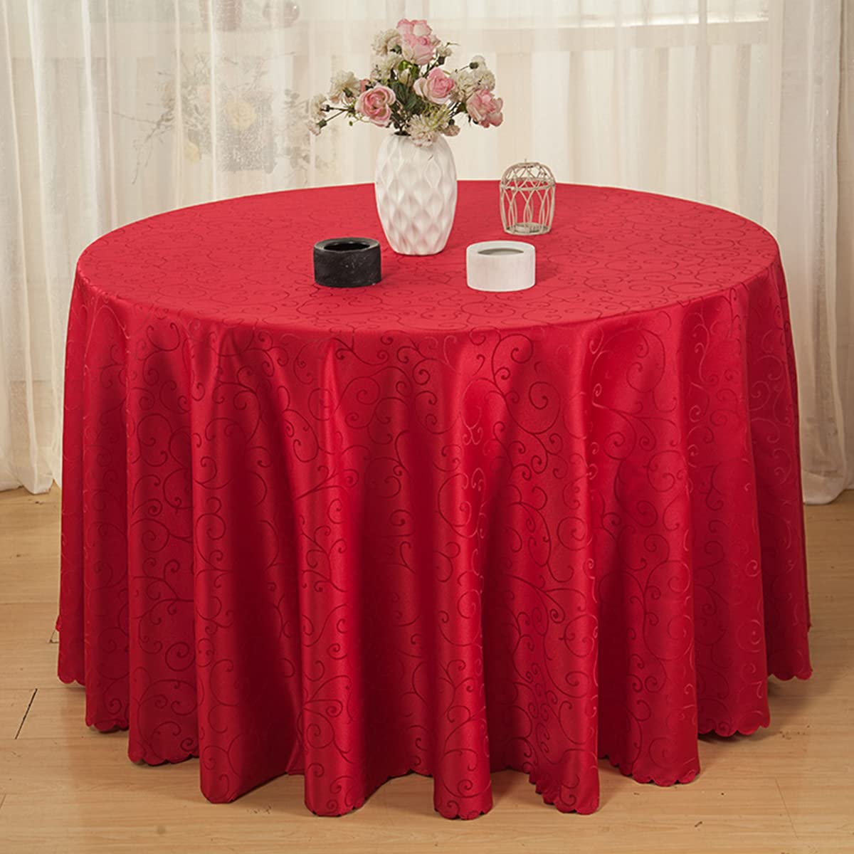Mantel redondo para hotel, para bodas, banquetes, restaurantes, tela de poliéster, círculo blanco, diámetro de 340 cm