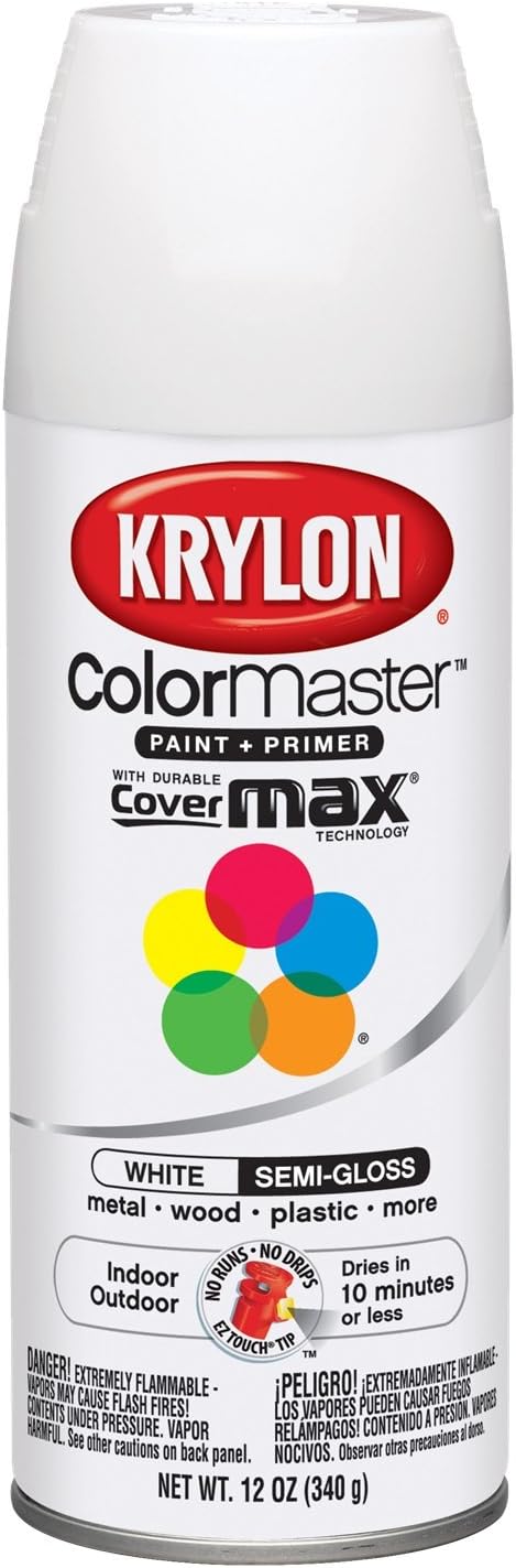 Krylon GIDDS-800143 K05150807 Colormaster Paint + Primer, Semi-Gloss, White, 12 oz.