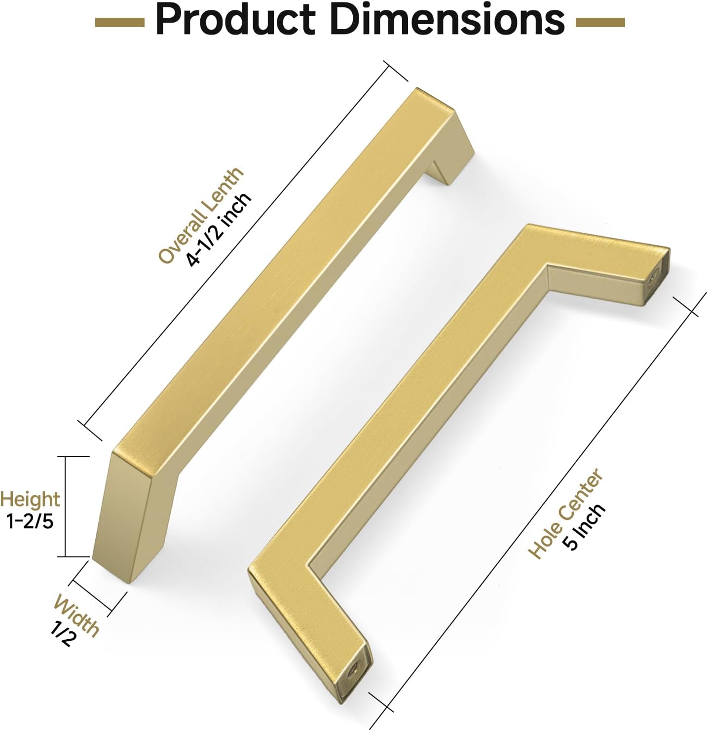 Estmoon 30 Pack 5 Inch Brushed Brass Cabinet Handles Gold Cabinet Pulls, Stainless Steel Kitchen Drawer Pulls Square Pulls for Cabinets and Drawers - 5" Hole Centers(128 mm)