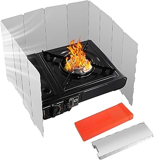 12 Piezas Parabrisas Plegable, Aluminio Cortavientos Camping Gas con Caja de Almacenamiento, Parrilla para Exteriores, Picnic, Barbacoa, Hornillo de Camping Cortavientos