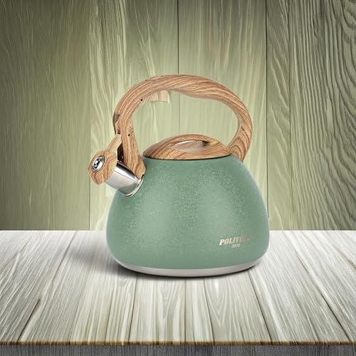 Miniatura 5 de POLIVIAR - Hervidor de té de 2.7 cuartos de galón, tetera silbante audible con acabado agrietado, acero inoxidable de grado alimenticio para