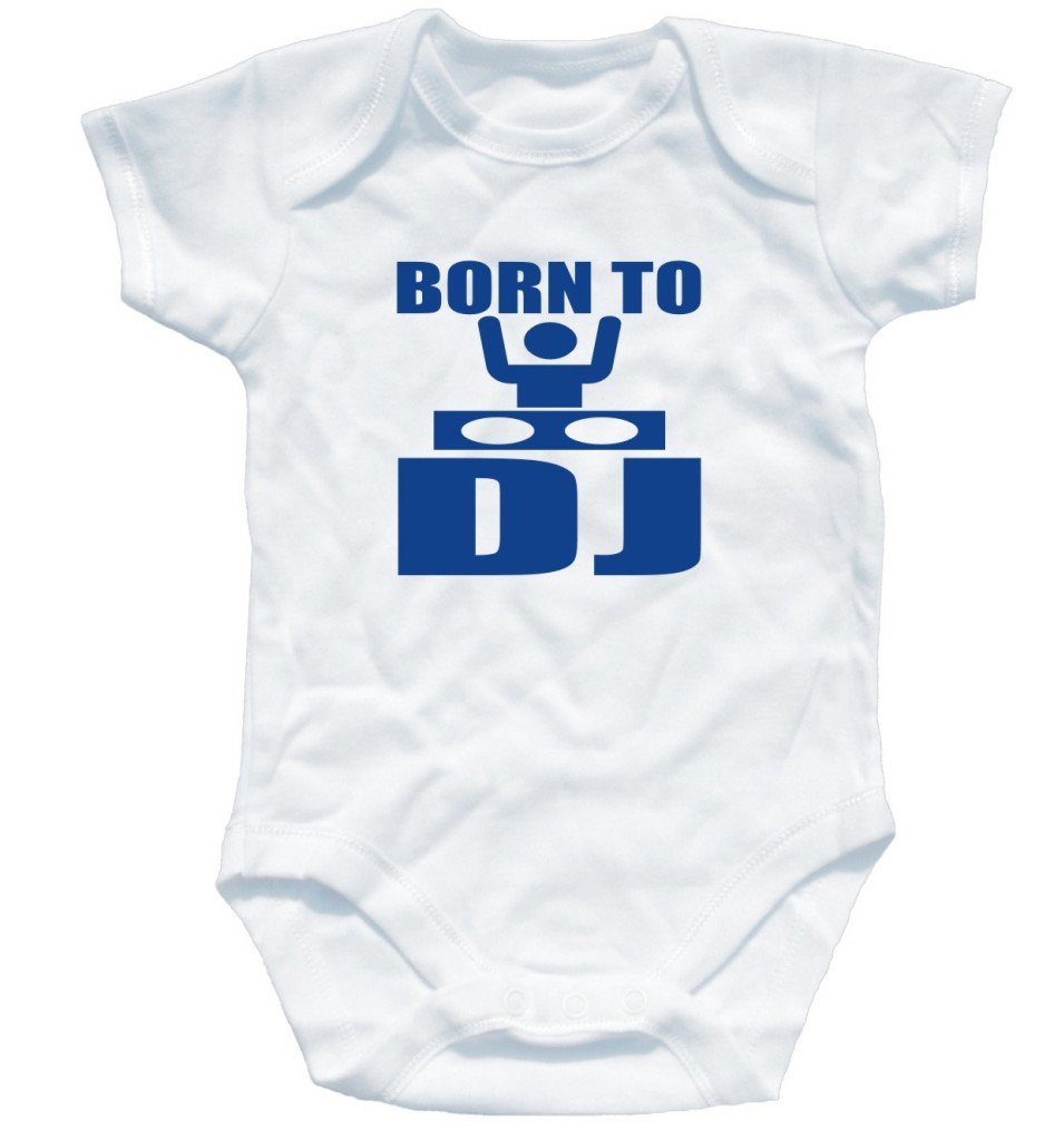 Naughtees Born to DJ babygrow onesie white 0-3 months