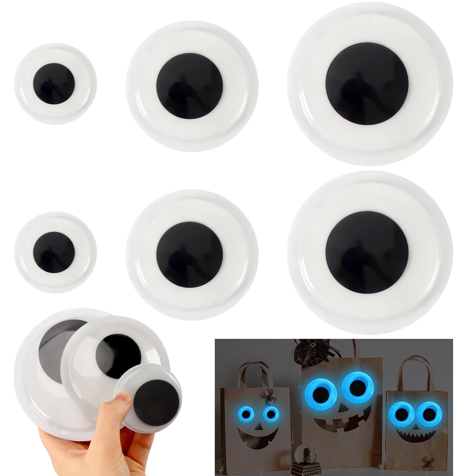 PETKNOWS 6 Pcs 2" 3" 4" Glow Googly Eyes Self Adhesive Giant Wiggle Eye Craft