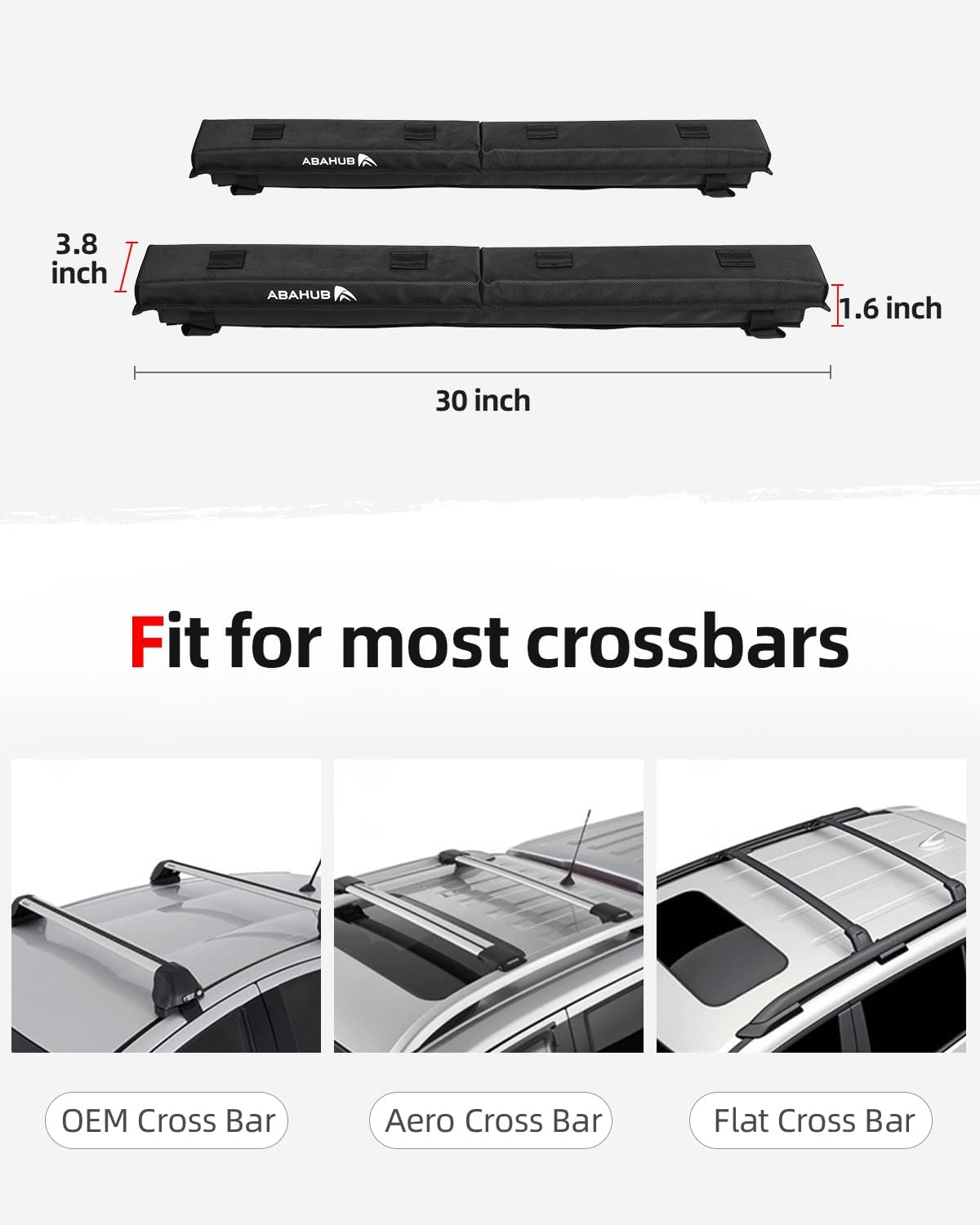 Abahub Soft Roof Rack Pads with 2 Tie Down Straps, 2 Tie Down Ropes, 2 Hood Loops and Storage Bag, for Surfboard, Kayak, Canoe, Heavy Duty Universal Car Roof Racks System (Use with Cross Bar) - Image 3