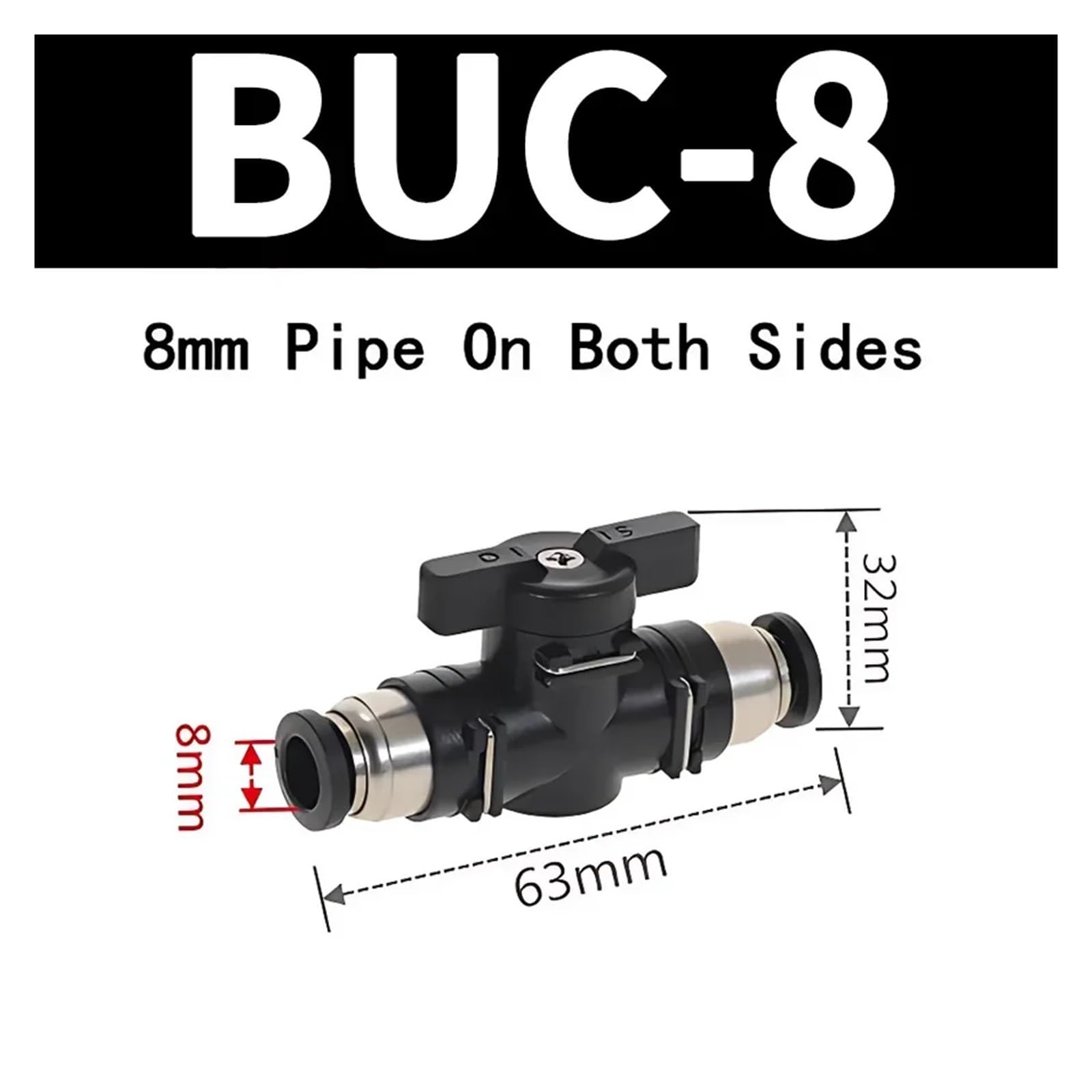 BUC Zawór ręczny z szybkozłączem pneumatycznym Black - Przełącznik obrotowy Ręczny ogranicznik prądu kulowego (4 mm, 6 mm, 8 mm, 10 mm, 12 mm)(BUC 8 MM, 10 sztuk)