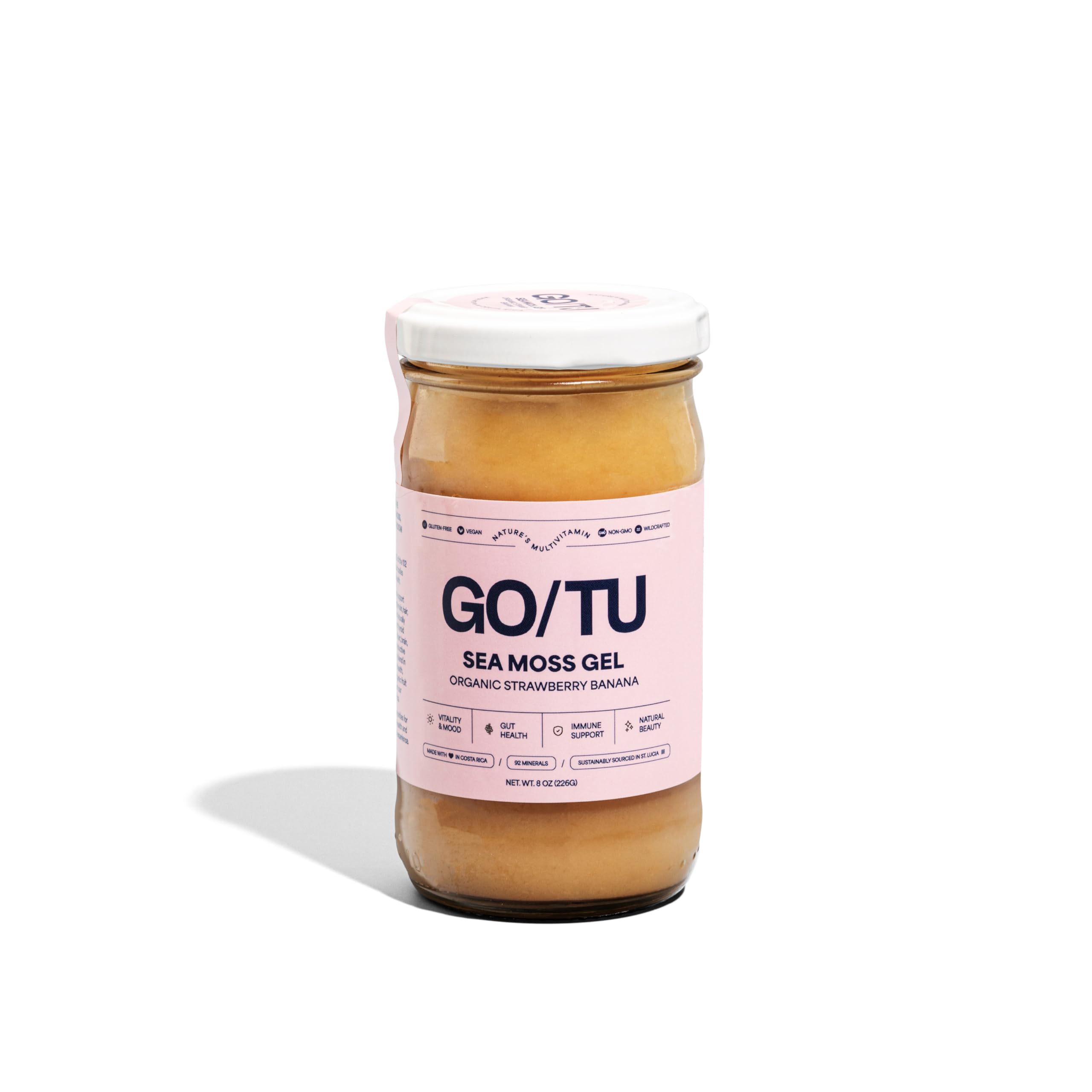 GO/TU Sea Moss Gel - Strawberry Banana 8oz - Wildcrafted in St. Lucia, Made in Costa Rica, Ministry of Health Certified - Gut, Skin, Immunity Support, Energy Boost, Vegan, Non-GMO, No Preservatives