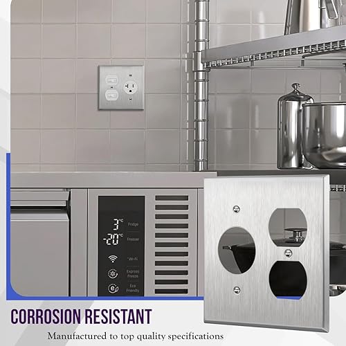 Miniatura 3 de ENERLITES Combinación de salida dúplex o receptáculo individual Placa de pared de metal con orificio de 1.406 pulgadas, resistente a la corrosión,