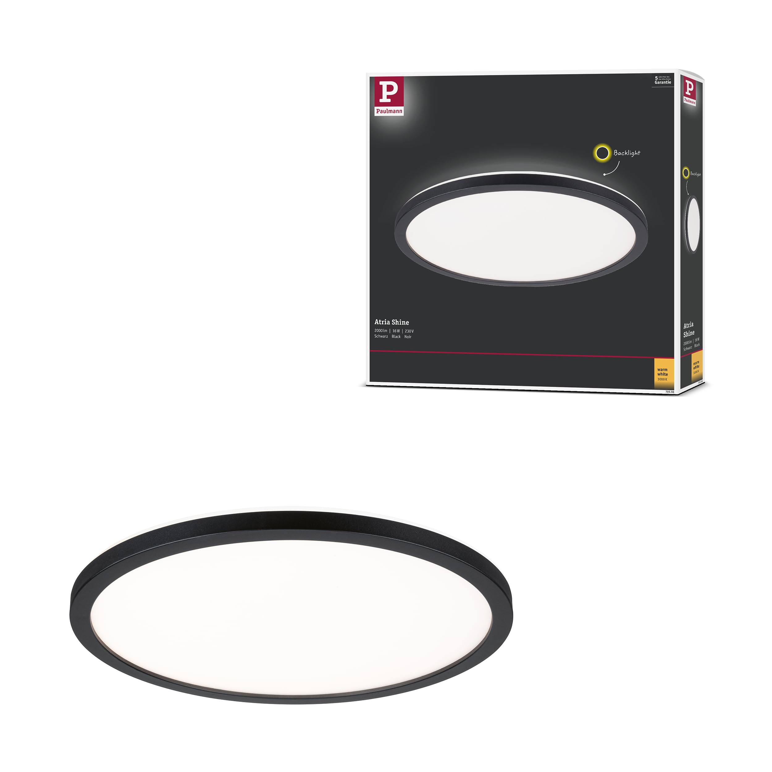 Paulmann Atria Shine Led Panel, Black, Ø29cm, 3000K, On/Off