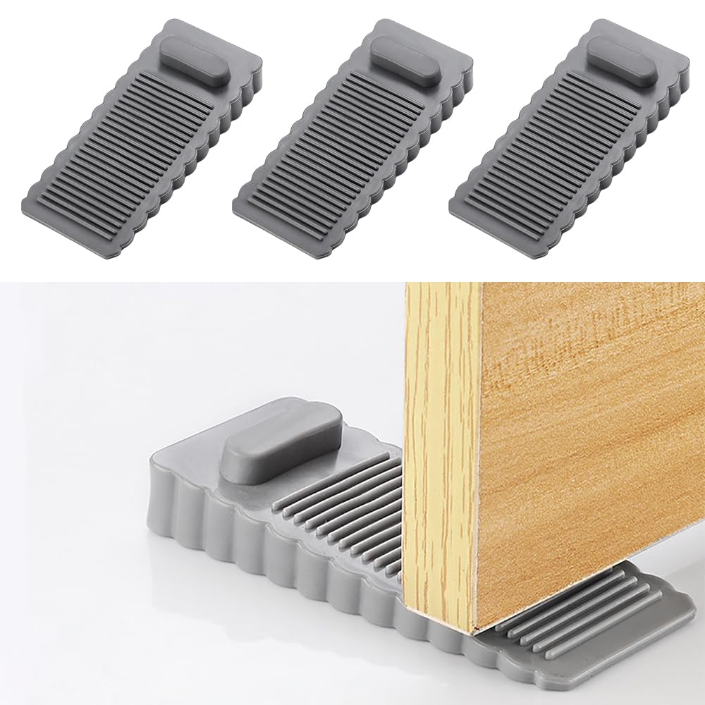 Door Stopper, 3pcs Stackable Non-Slip Door Stopper for Home, Baby Safety Door Wedge Stopper, Door Stop Stoppers Block Wedge Doorstops for Home Office Warehouses Classrooms (Grey)