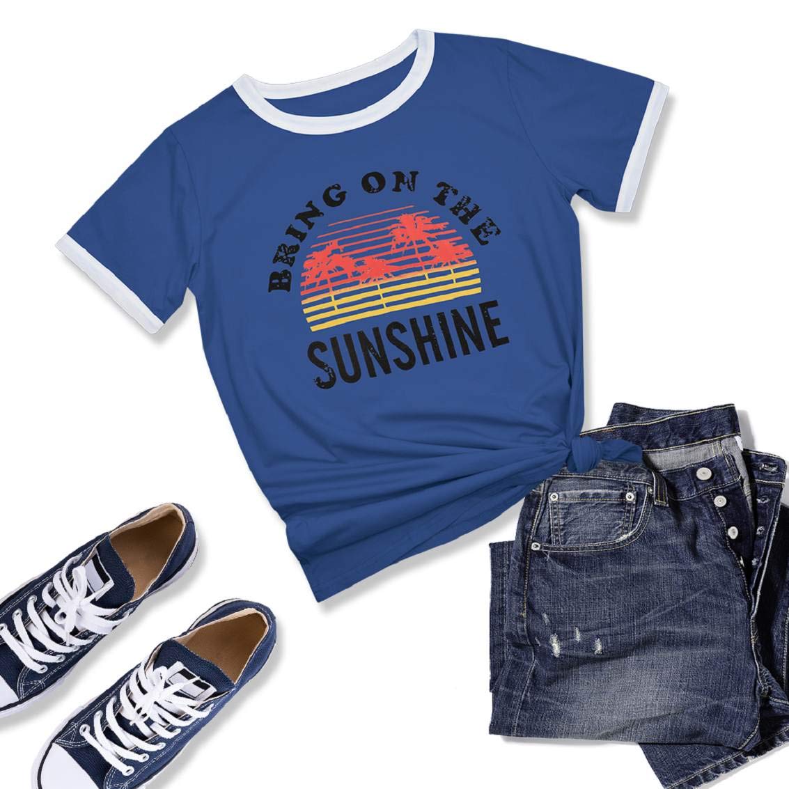 heekpek Maglietta Manica Corta Donna Arcobaleno T-Shirt,Cotone Maglietta Elegante Donna,Casual T-Shirt Estiva con Modello Vintage Casual T-Shirt Manica Corta Stretch