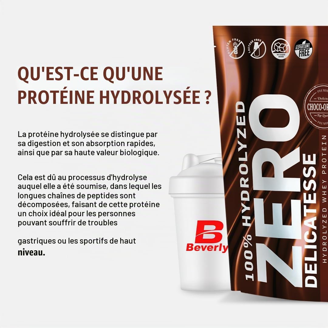 Beverly HYDRO PROTEIN - Protéines de lactosérum hydrolysées avec Digezyme et Tolerase - 1 kg - 29 g de protéines par portion - 28 portions - Excellente digestibilité - Saveur (Chocolat Orange)