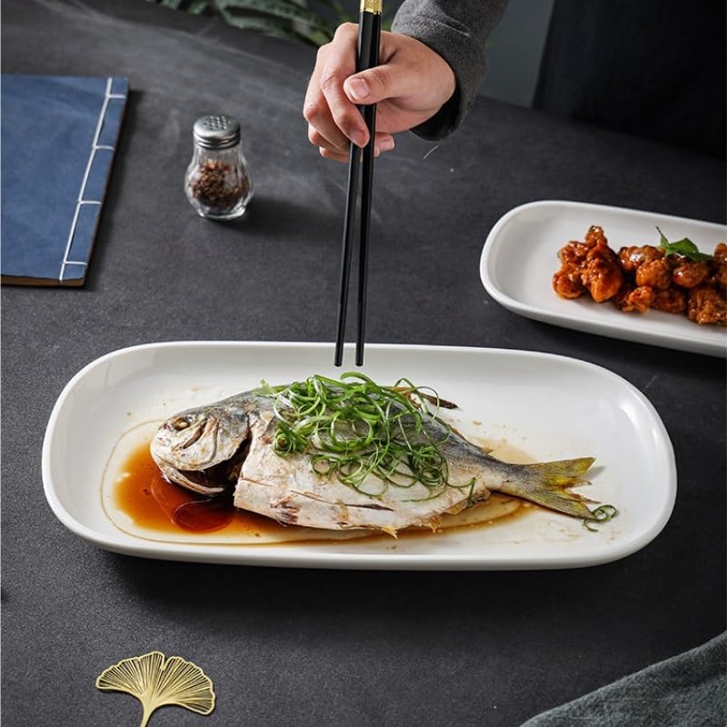 Platos de Camping Plato de pescado cerámica, plato al vapor doméstico, verduras rectangular Plato Decorativo(S)