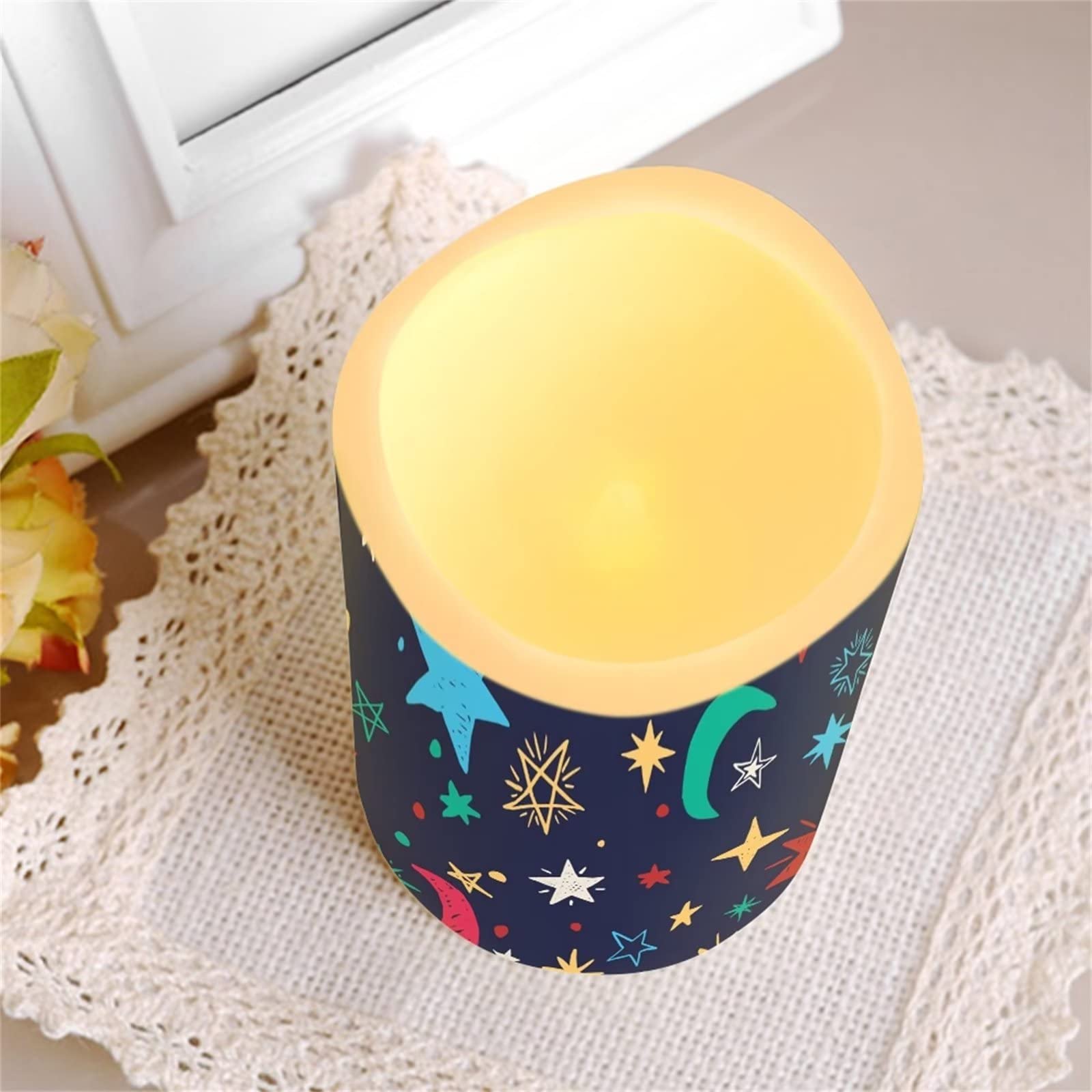 Luna e stella candele senza fiamma con timer remoto, candele elettriche a led per interni e esterni, impermeabili, 4 pezzi per decorazioni per la casa/matrimonio